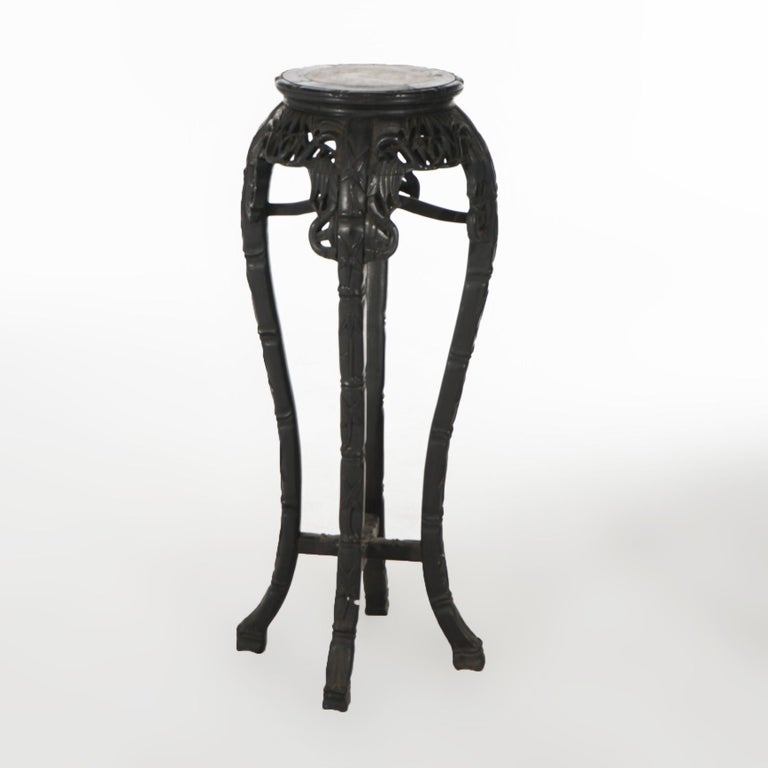 Antique Chinese Tall Carved Hardwood & Rouge Marble Table C1910