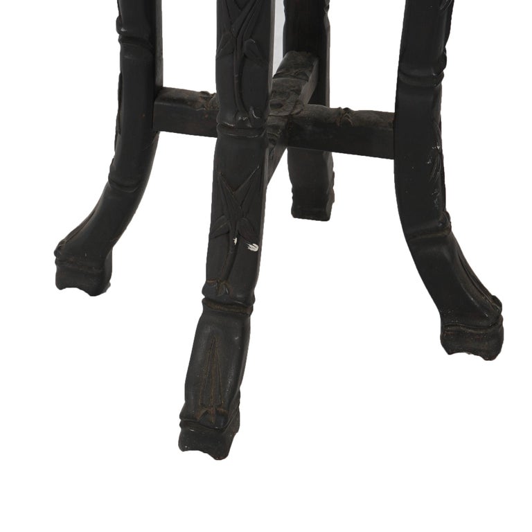 Antique Chinese Tall Carved Hardwood & Rouge Marble Table C1910