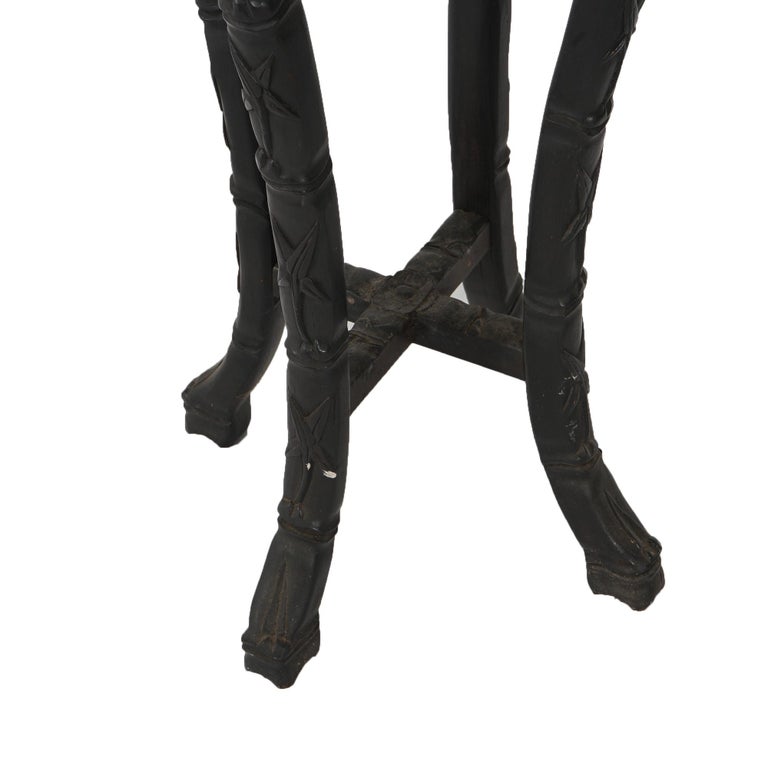Antique Chinese Tall Carved Hardwood & Rouge Marble Table C1910
