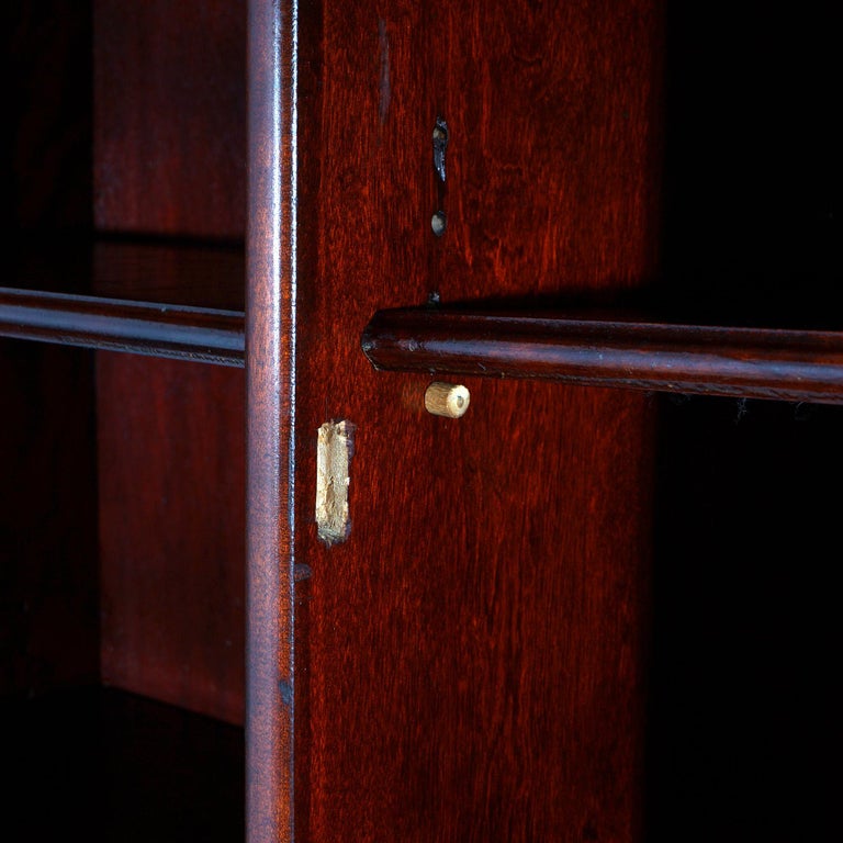 Antique Art Nouveau Horner School Carved Mahogany Double Door Mirrored Bookcase