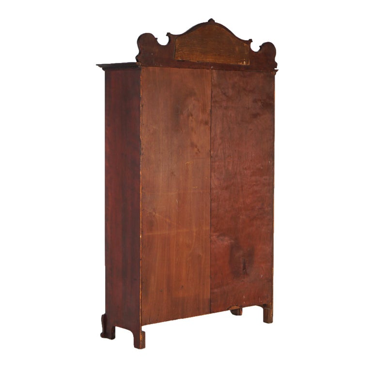 Antique Art Nouveau Horner School Carved Mahogany Double Door Mirrored Bookcase