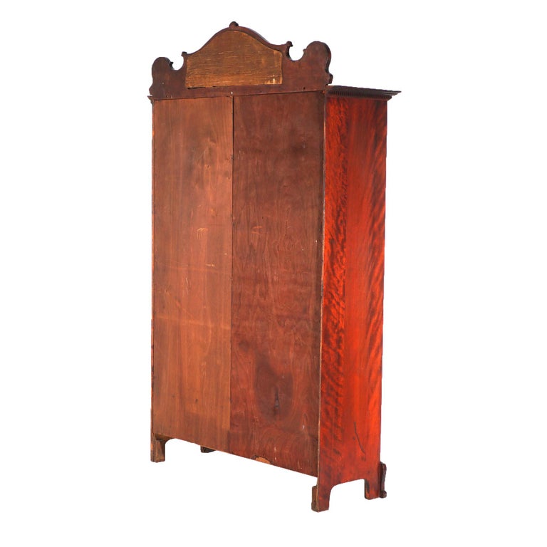 Antique Art Nouveau Horner School Carved Mahogany Double Door Mirrored Bookcase