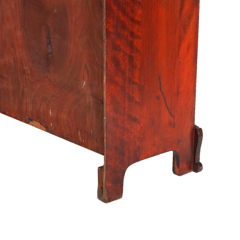 Antique Art Nouveau Horner School Carved Mahogany Double Door Mirrored Bookcase
