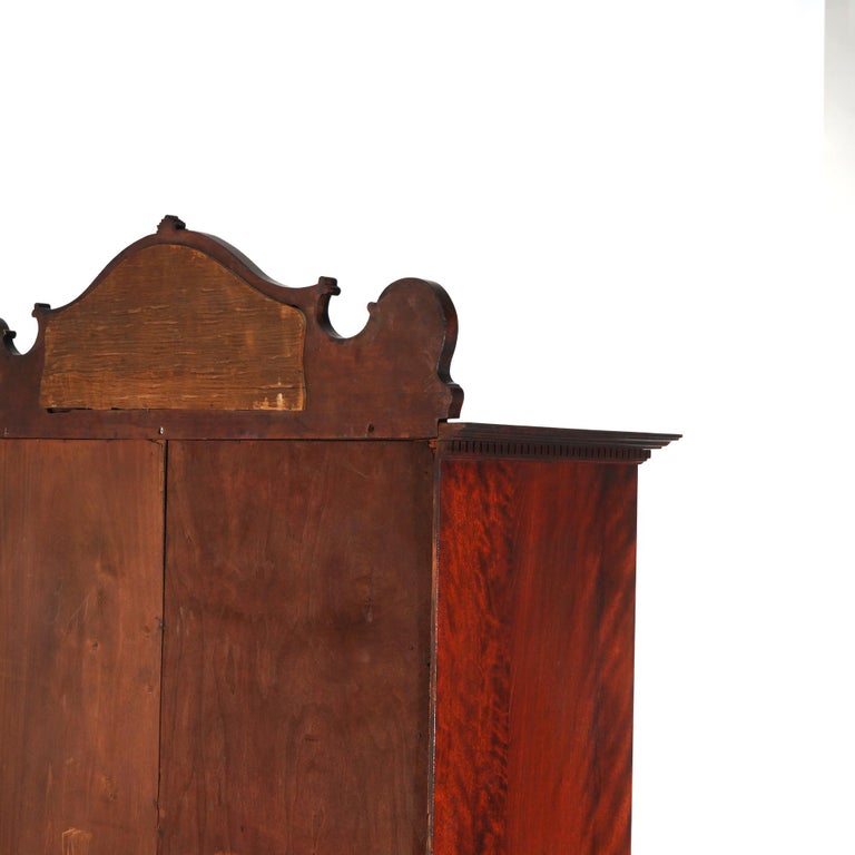 Antique Art Nouveau Horner School Carved Mahogany Double Door Mirrored Bookcase