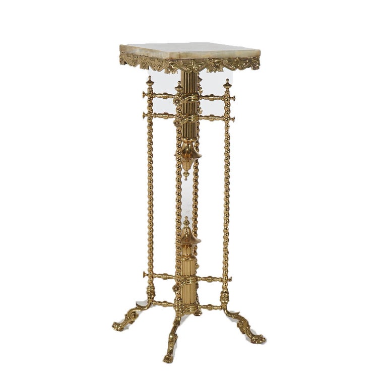 Antique Aesthetic Bradley & Hubbard School Brass Marble Top Plant Stand