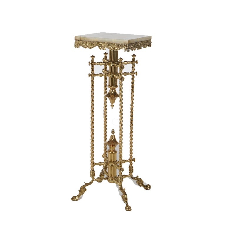 Antique Aesthetic Bradley & Hubbard School Brass Marble Top Plant Stand