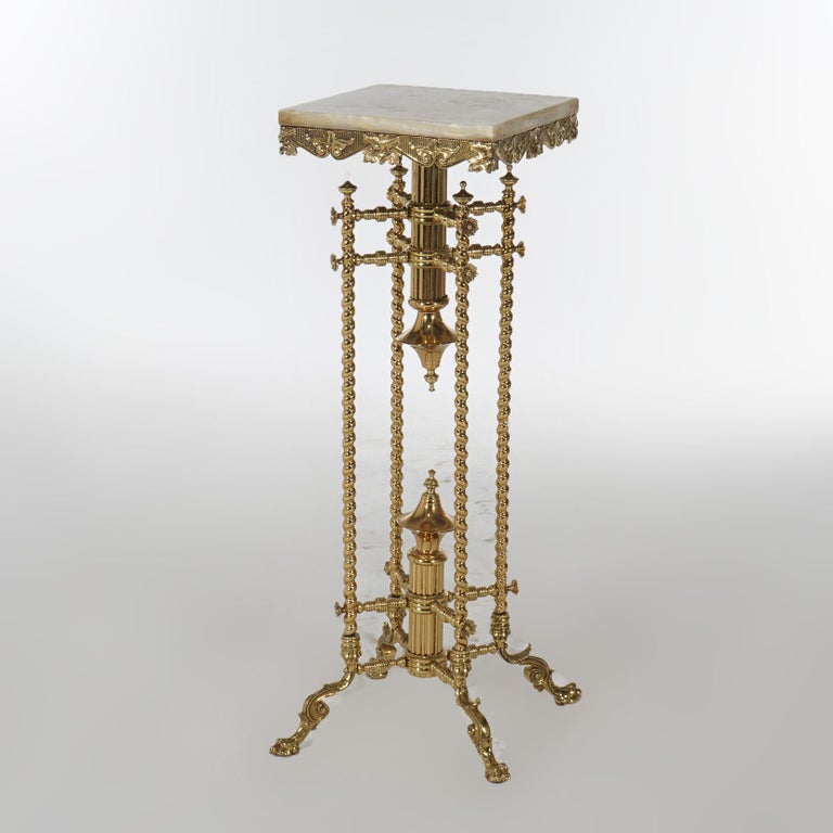 Antique Aesthetic Bradley & Hubbard School Brass Marble Top Plant Stand
