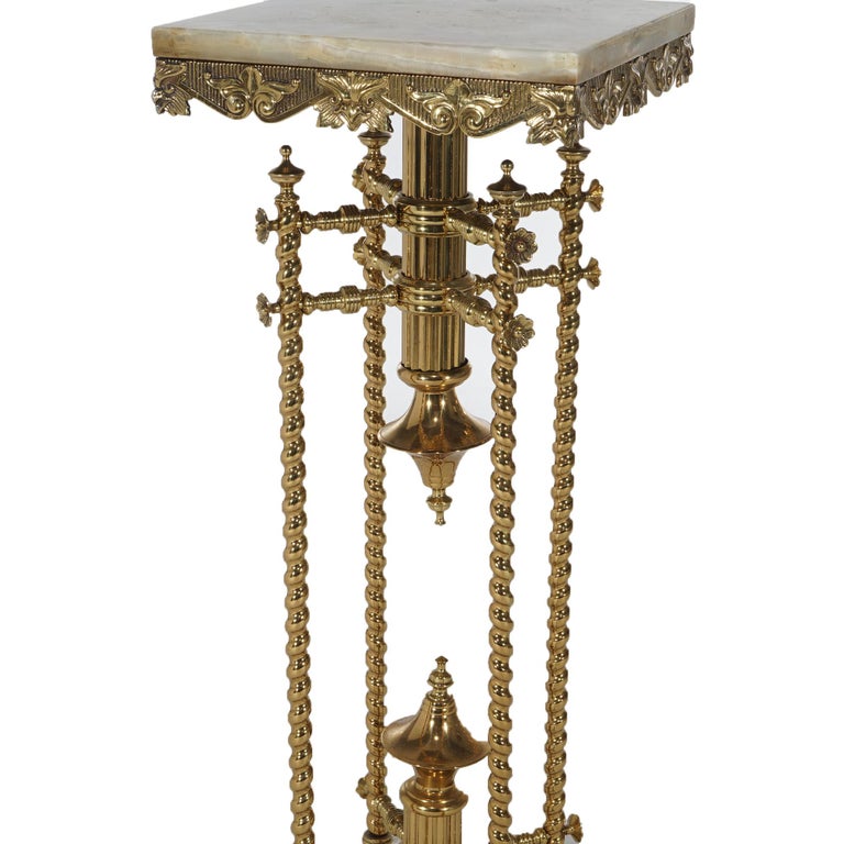 Antique Aesthetic Bradley & Hubbard School Brass Marble Top Plant Stand