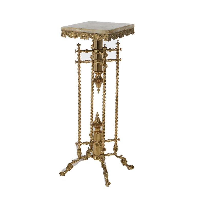 Antique Aesthetic Bradley & Hubbard School Brass Marble Top Plant Stand