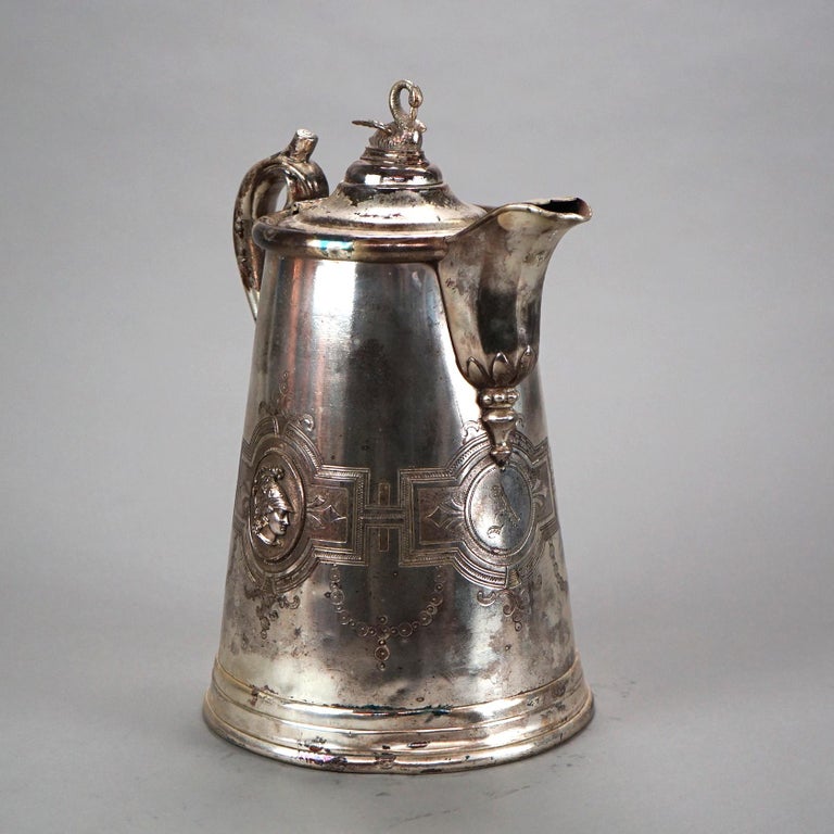 Antique Figural & Footed Rogers Smith Silver Plated Pitcher C1890