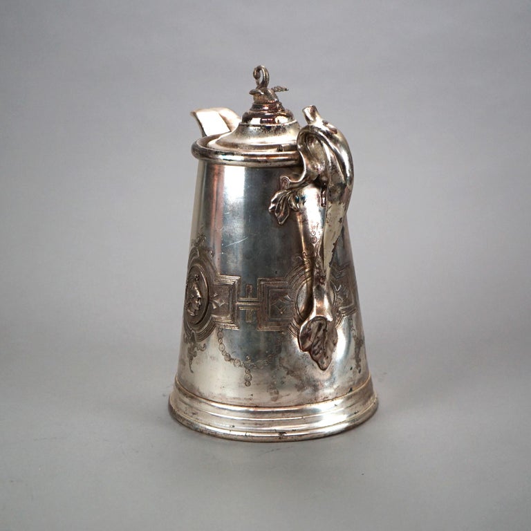 Antique Figural & Footed Rogers Smith Silver Plated Pitcher C1890