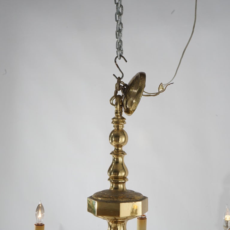 Large Antique Neoclassical Brass Six-Arm Scroll Form Chandelier C1930