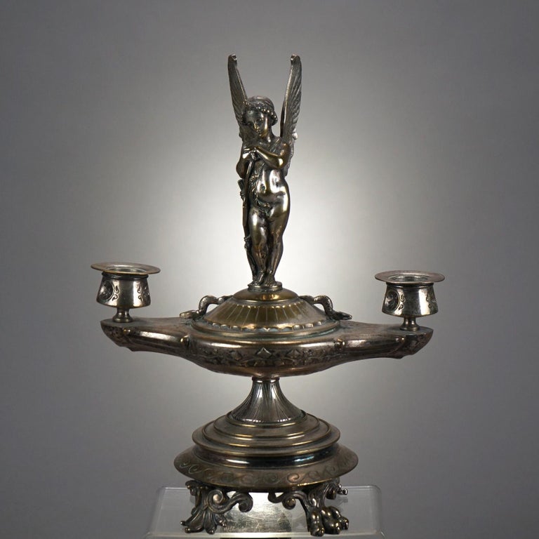 Antique Clawfoot Silver Plated Figural Candle Holder C1890