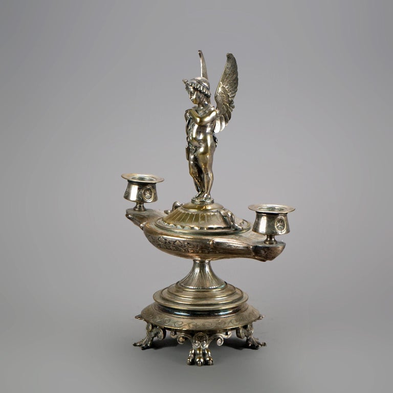 Antique Clawfoot Silver Plated Figural Candle Holder C1890
