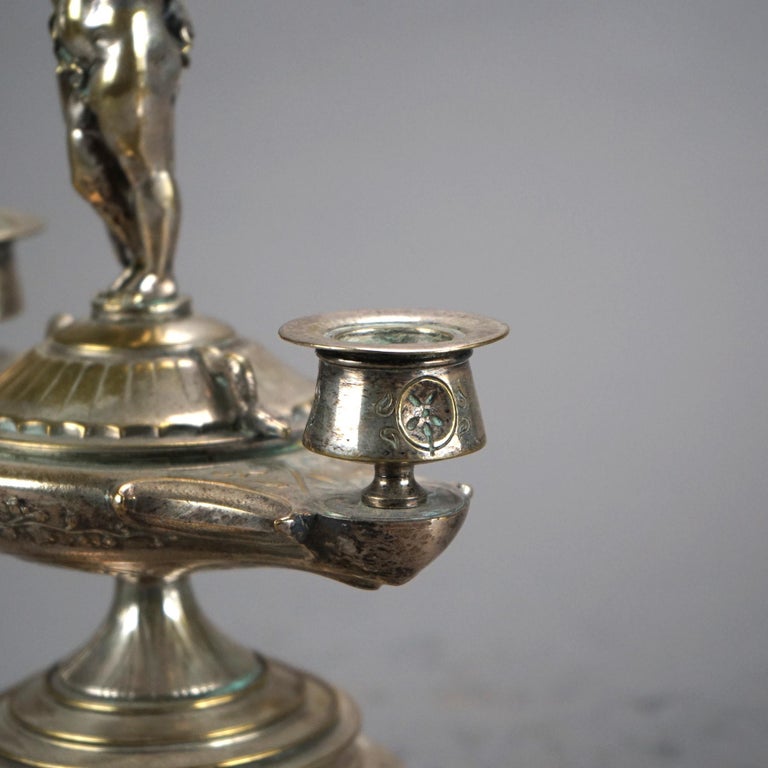 Antique Clawfoot Silver Plated Figural Candle Holder C1890