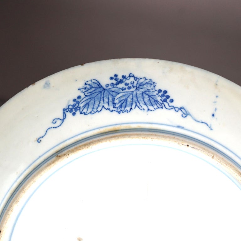 Antique Imari Meiji Blue & White Porcelain Charger with Birds Circa 1910