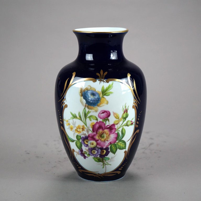 Vintage French Limoges Hand Painted & Gilt Porcelain Vase, Floral Reserve, 20thC