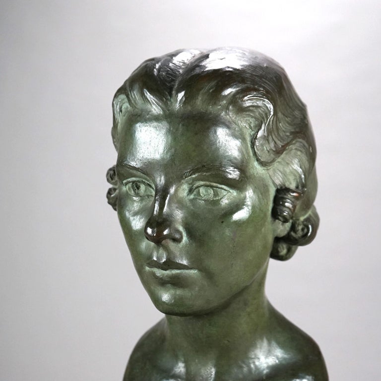 Antique Cast Bronze “Marion” Bust by Eleanor Mary Mellon on Marble Plinth C1936