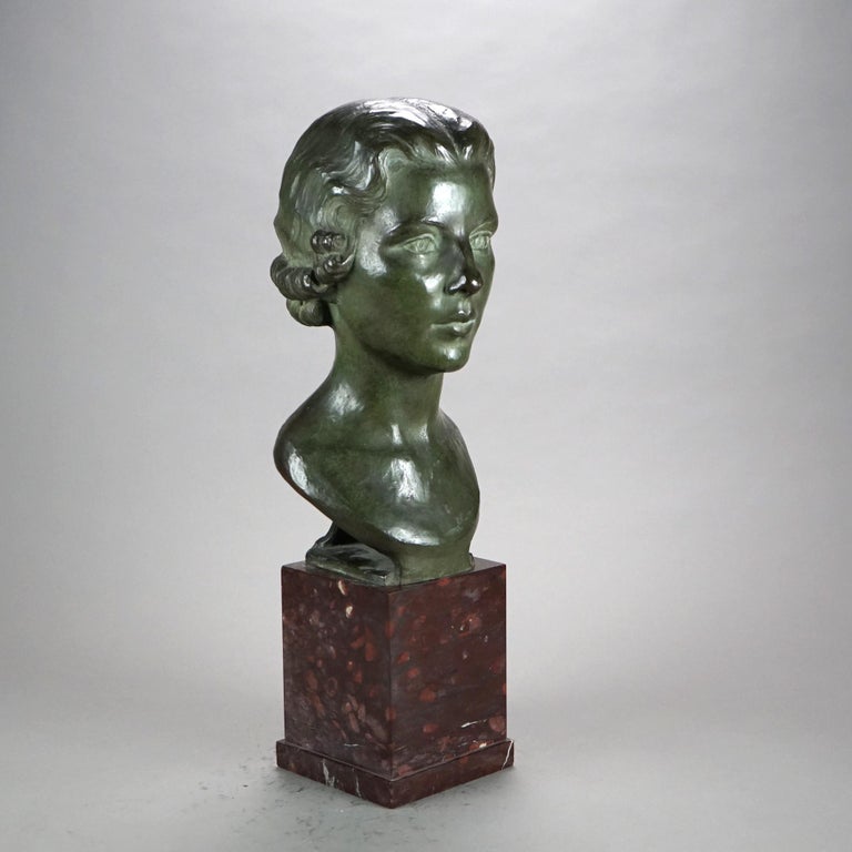 Antique Cast Bronze “Marion” Bust by Eleanor Mary Mellon on Marble Plinth C1936