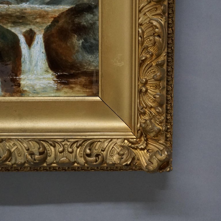 Antique KPM Berlin Continental Porcelain Plaque, Landscape with Waterfall, C1880
