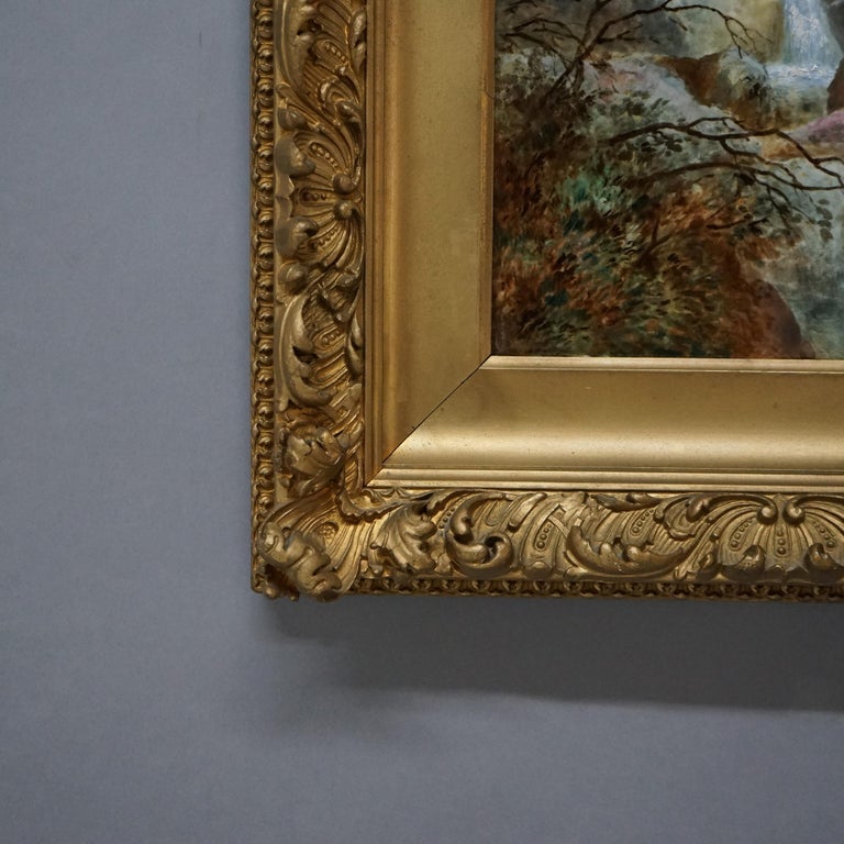 Antique KPM Berlin Continental Porcelain Plaque, Landscape with Waterfall, C1880