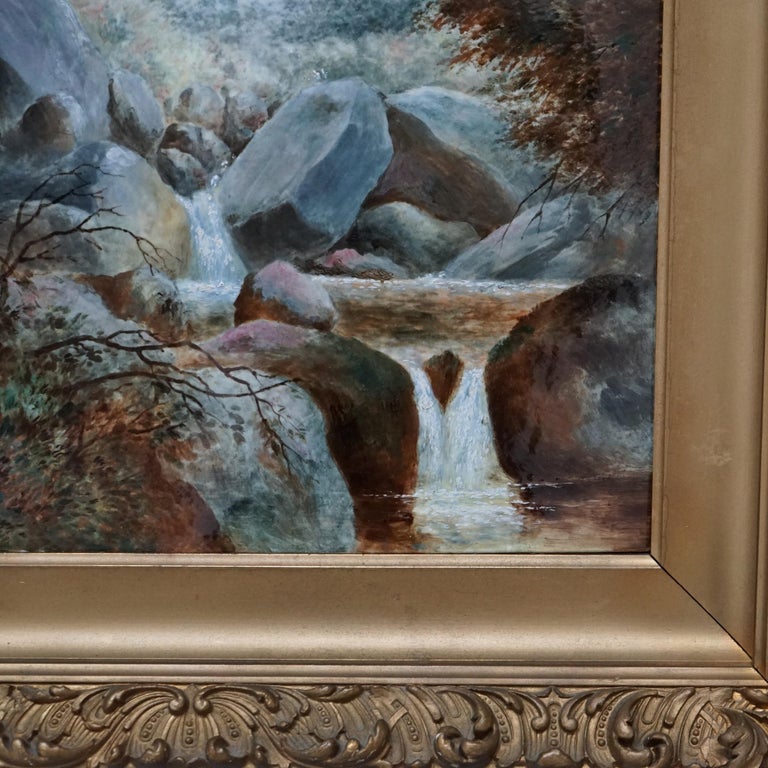 Antique KPM Berlin Continental Porcelain Plaque, Landscape with Waterfall, C1880