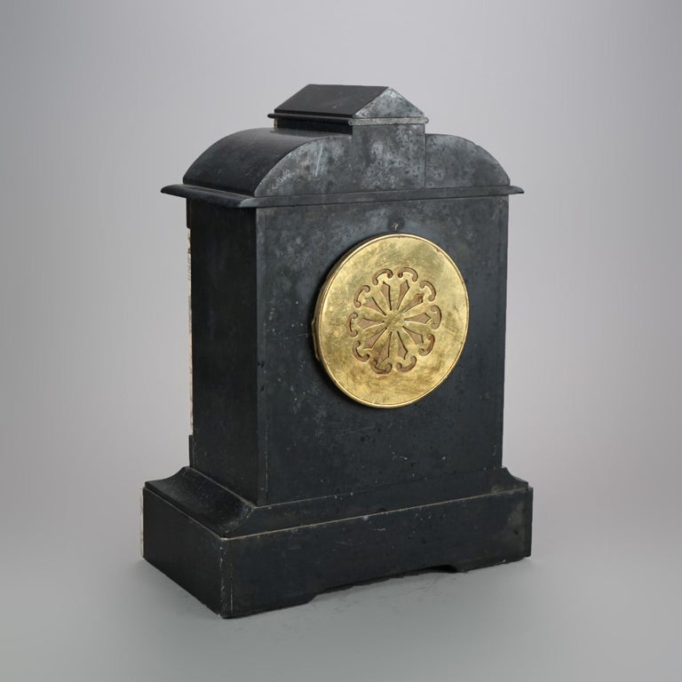 Antique American Empire Slate & Marble Clock with Blue Enamel Open Escapement