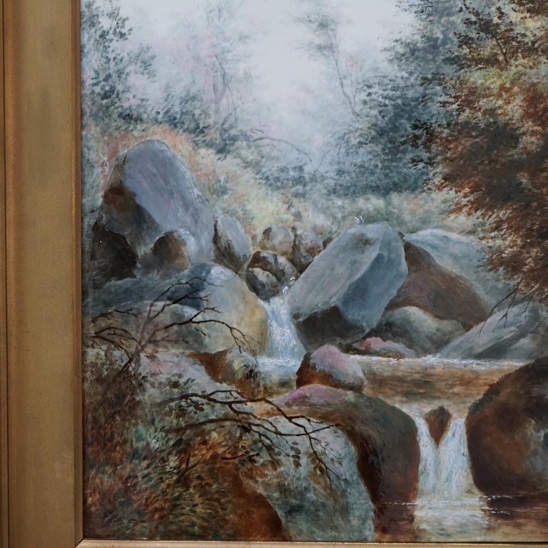 Antique KPM Berlin Continental Porcelain Plaque, Landscape with Waterfall, C1880