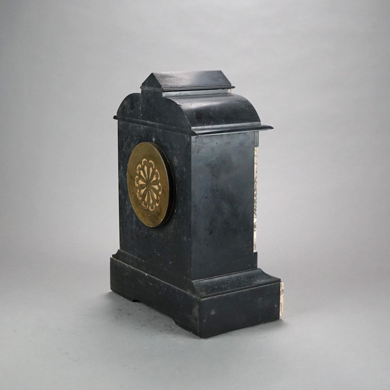 Antique American Empire Slate & Marble Clock with Blue Enamel Open Escapement