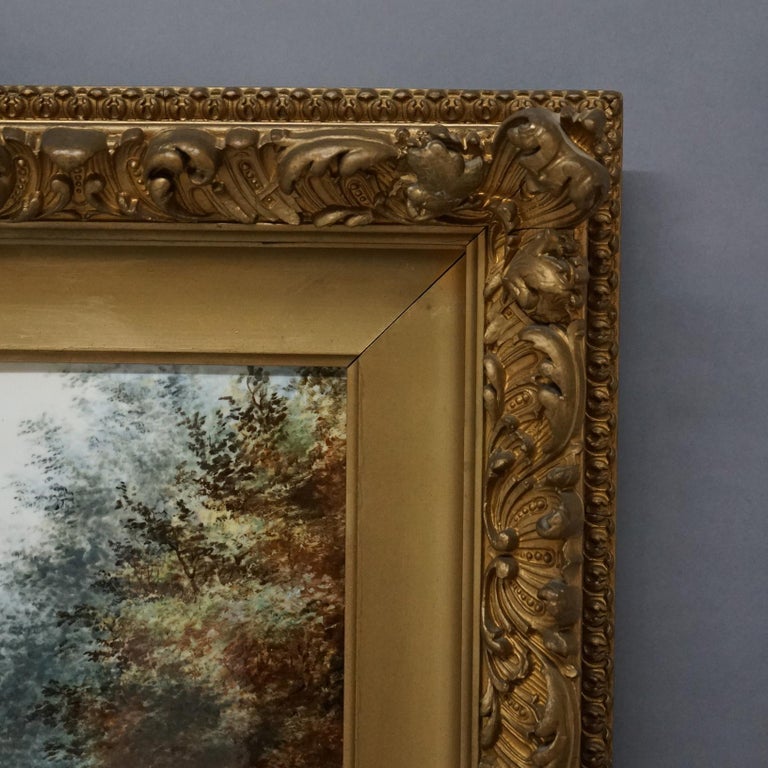 Antique KPM Berlin Continental Porcelain Plaque, Landscape with Waterfall, C1880
