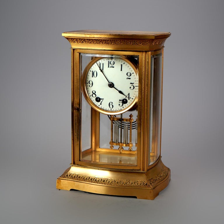 Antique Ansonia Gilt Bronze Crystal Regulator Mantle Clock C1890