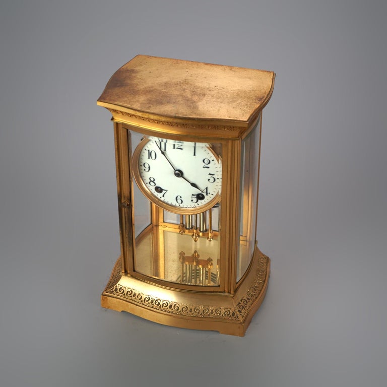 Antique Ansonia Gilt Bronze Crystal Regulator Mantle Clock C1890