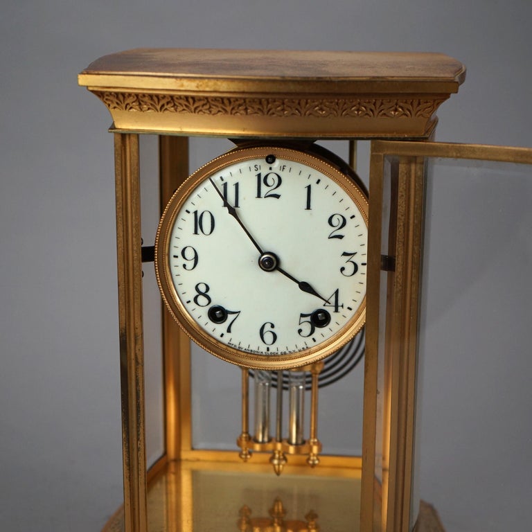Antique Ansonia Gilt Bronze Crystal Regulator Mantle Clock C1890