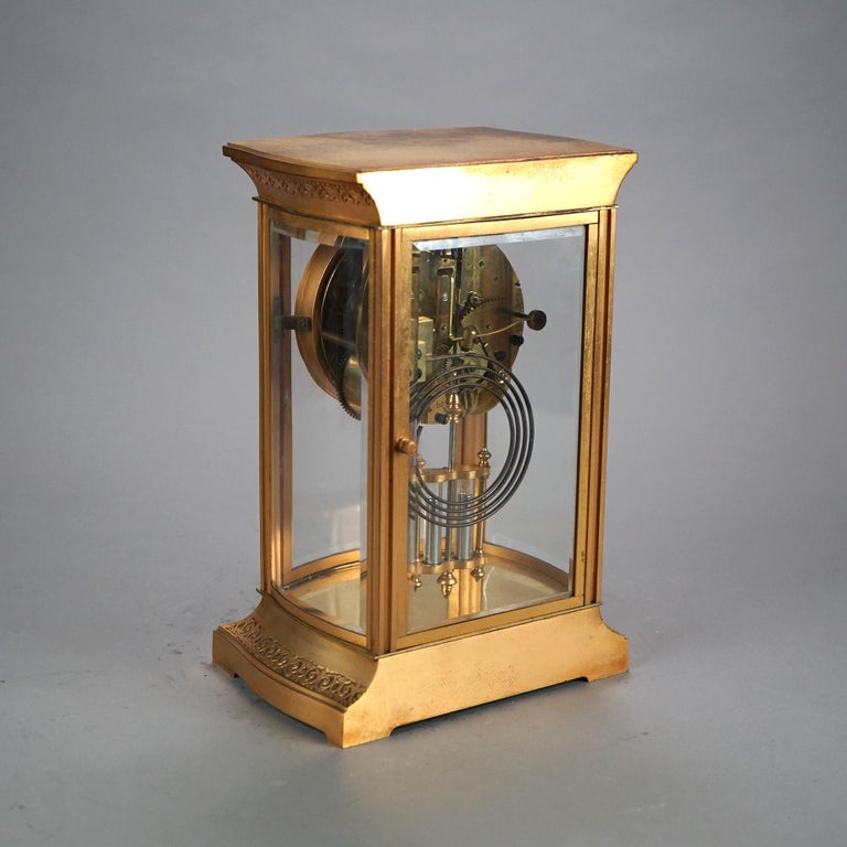 Antique Ansonia Gilt Bronze Crystal Regulator Mantle Clock C1890