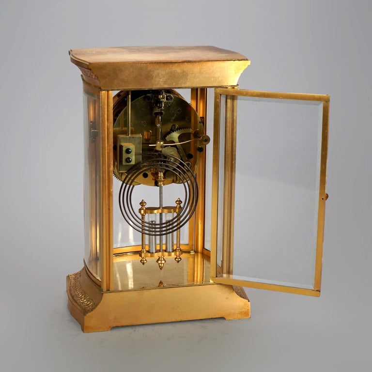Antique Ansonia Gilt Bronze Crystal Regulator Mantle Clock C1890