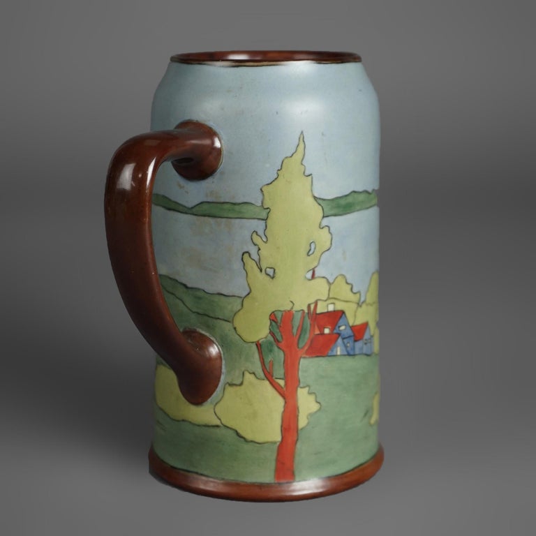 Antique Arts & Crafts Wesley Dow School Scenic Porcelain Tankard Circa 1900