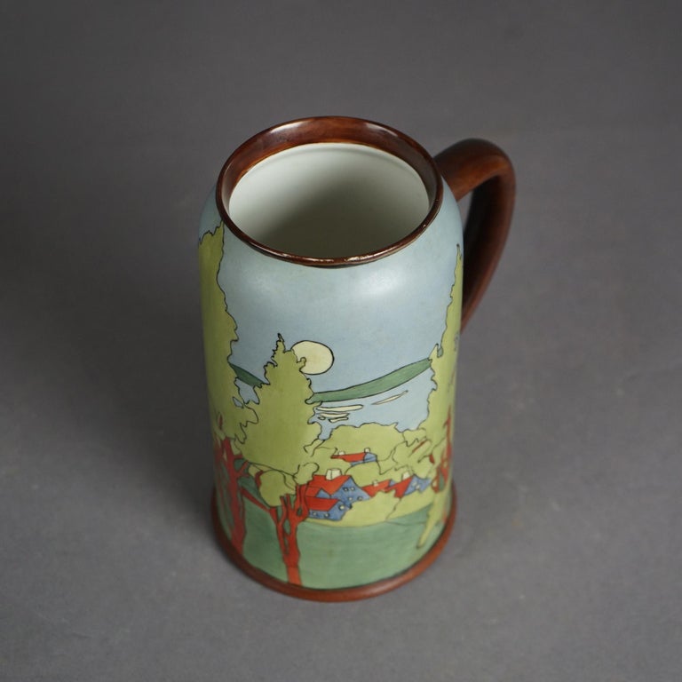Antique Arts & Crafts Wesley Dow School Scenic Porcelain Tankard Circa 1900