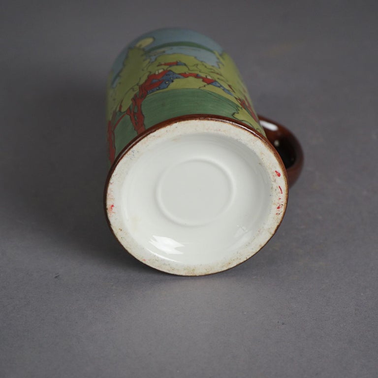 Antique Arts & Crafts Wesley Dow School Scenic Porcelain Tankard Circa 1900