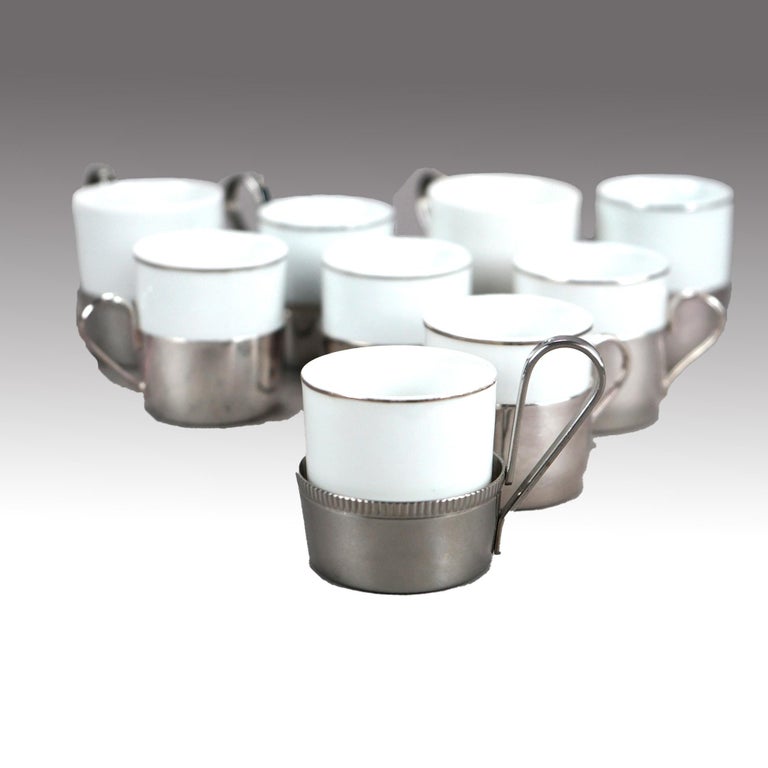 67 Piece Antique French Porcelain & Silver Plate Demitasse Set 1920