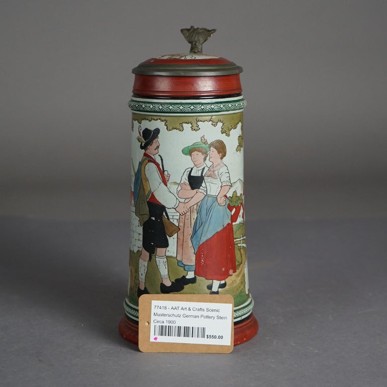 Antique Art & Crafts Scenic Musterschutz Germany Pottery Stein Circa 1900