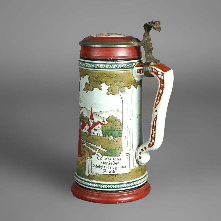 Antique Art & Crafts Scenic Musterschutz Germany Pottery Stein Circa 1900