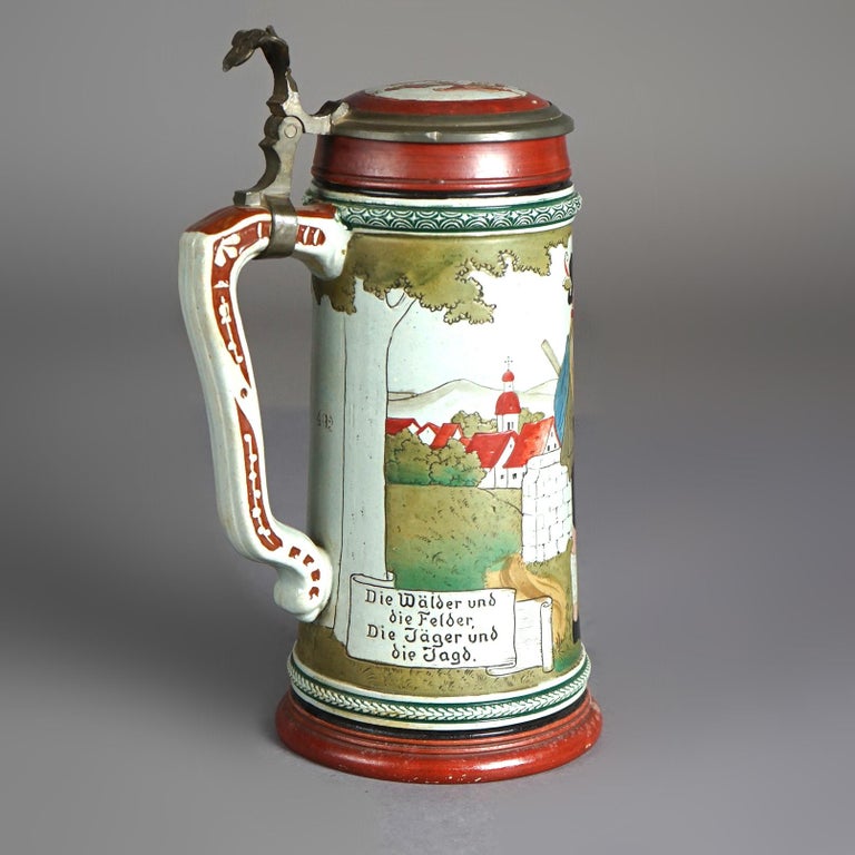 Antique Art & Crafts Scenic Musterschutz Germany Pottery Stein Circa 1900