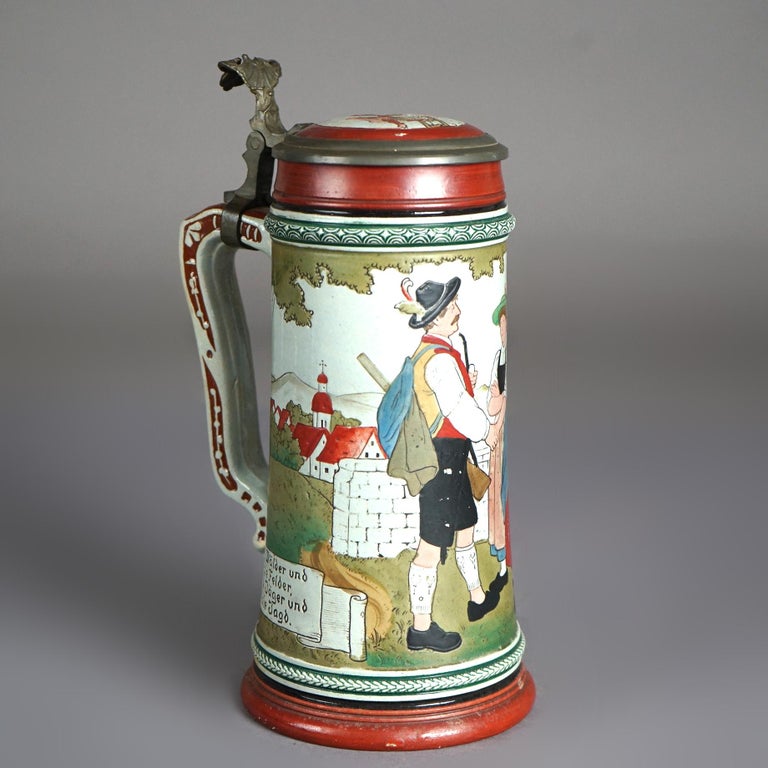 Antique Art & Crafts Scenic Musterschutz Germany Pottery Stein Circa 1900