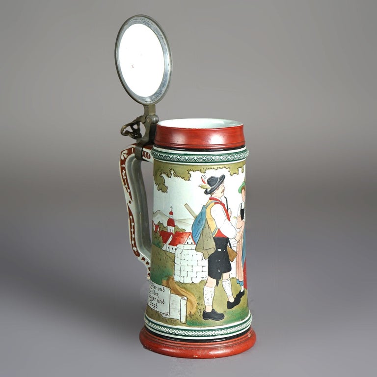 Antique Art & Crafts Scenic Musterschutz Germany Pottery Stein Circa 1900