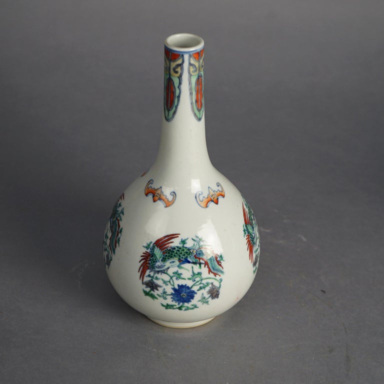 Pair of Chinese Doucai Porcelain Vases with Kangxi Mark & Pheasants 20thC