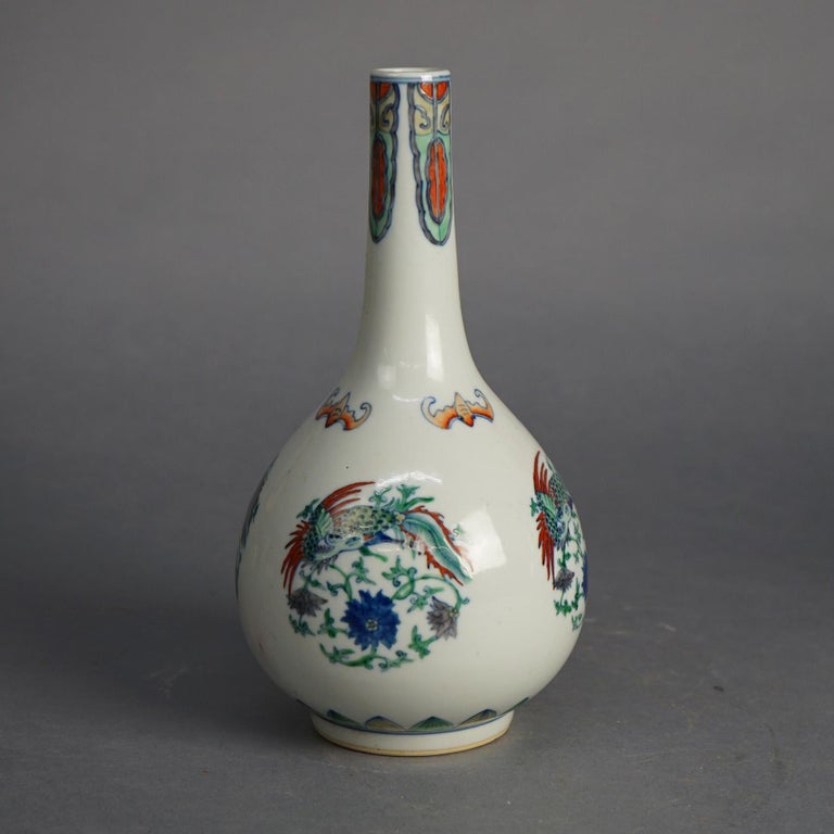 Pair of Chinese Doucai Porcelain Vases with Kangxi Mark & Pheasants 20thC
