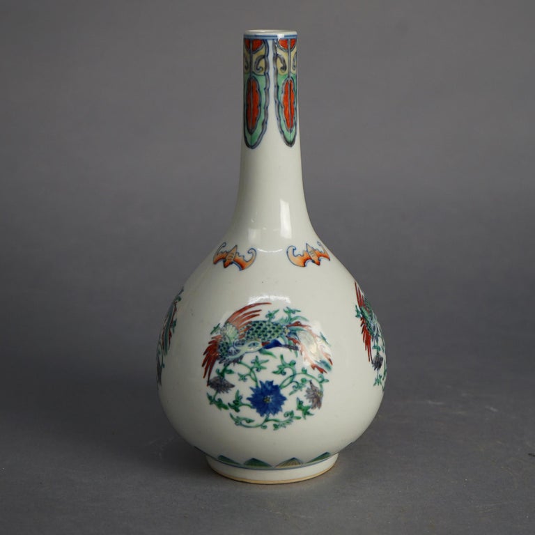 Pair of Chinese Doucai Porcelain Vases with Kangxi Mark & Pheasants 20thC