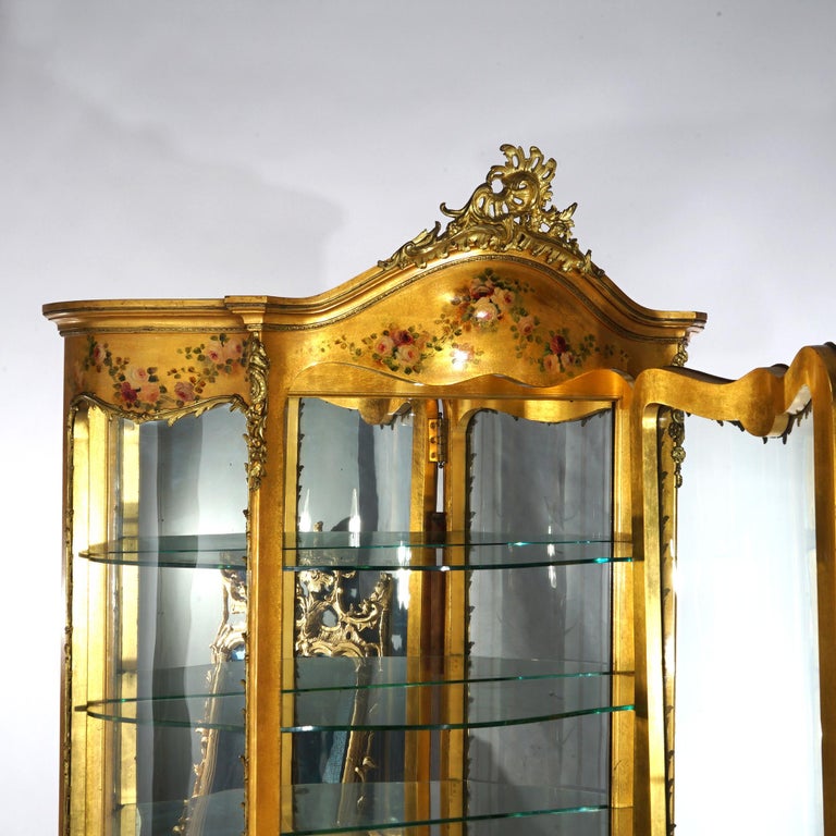 Oversized Antique Louis XIV Vernis Martin Decorated Giltwood & Ormolu Vitrine