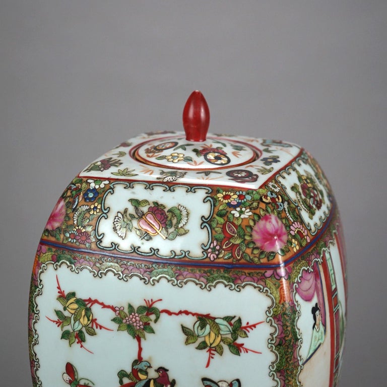 Chinese Rose Medallion Enameled Porcelain Lidded Urn 20thC