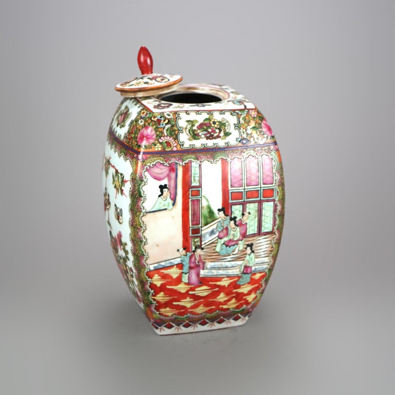 Chinese Rose Medallion Enameled Porcelain Lidded Urn 20thC